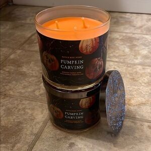 Bath & Body Works Pumpkin Carving 3-Wick Candle Set of 2 🕯️ 🎃